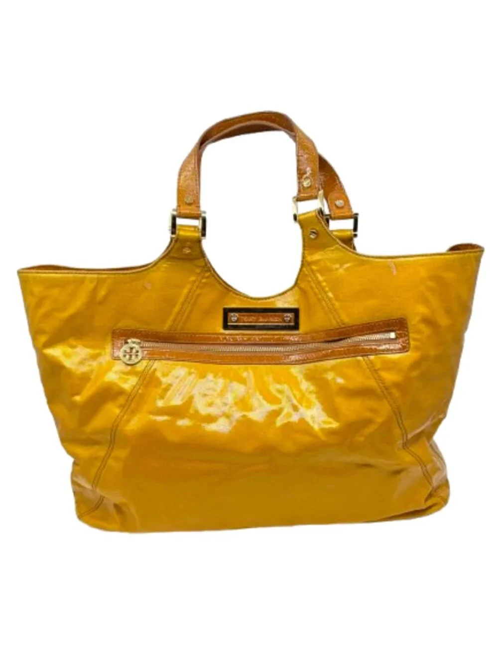 TORY BURCH~Brewster Tote~Extra Large Coated Canvas Leather Bag - Yellow/Tan/Gold